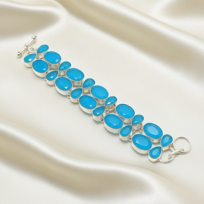 Capri Sky Blue Onyx & Sterling Silver Statement Bracelet | One of a Kind Coastal Luxury