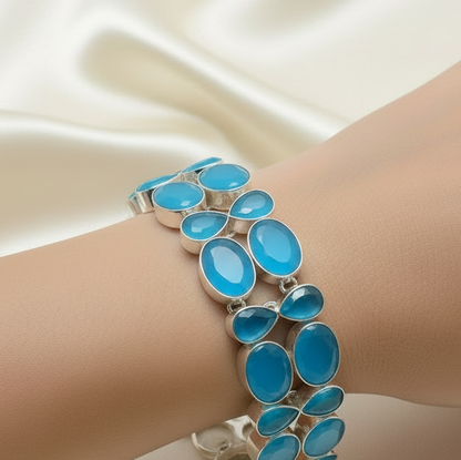Capri Sky Blue Onyx & Sterling Silver Statement Bracelet | One of a Kind Coastal Luxury