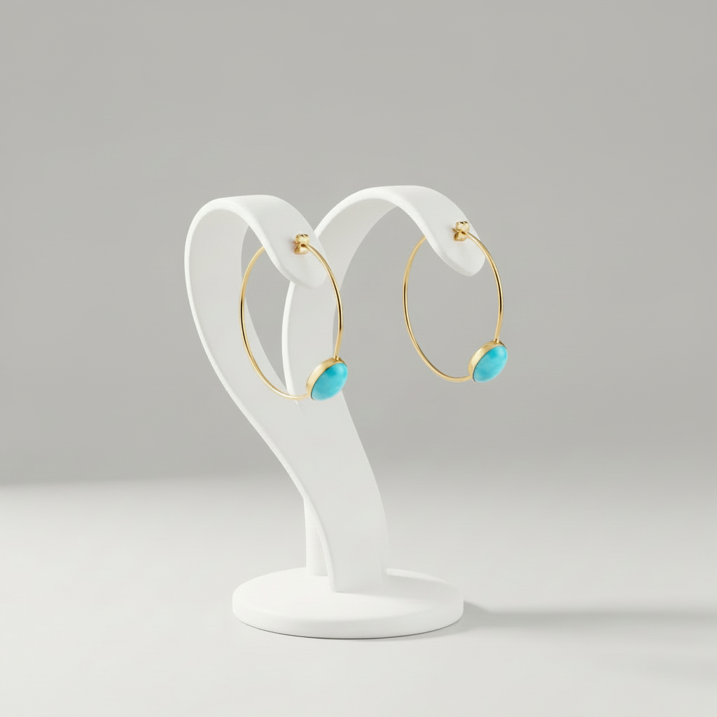 Larimar Gold Hoop Earrings – Coastal Blue Gemstone Drop Hoops in 18K Gold