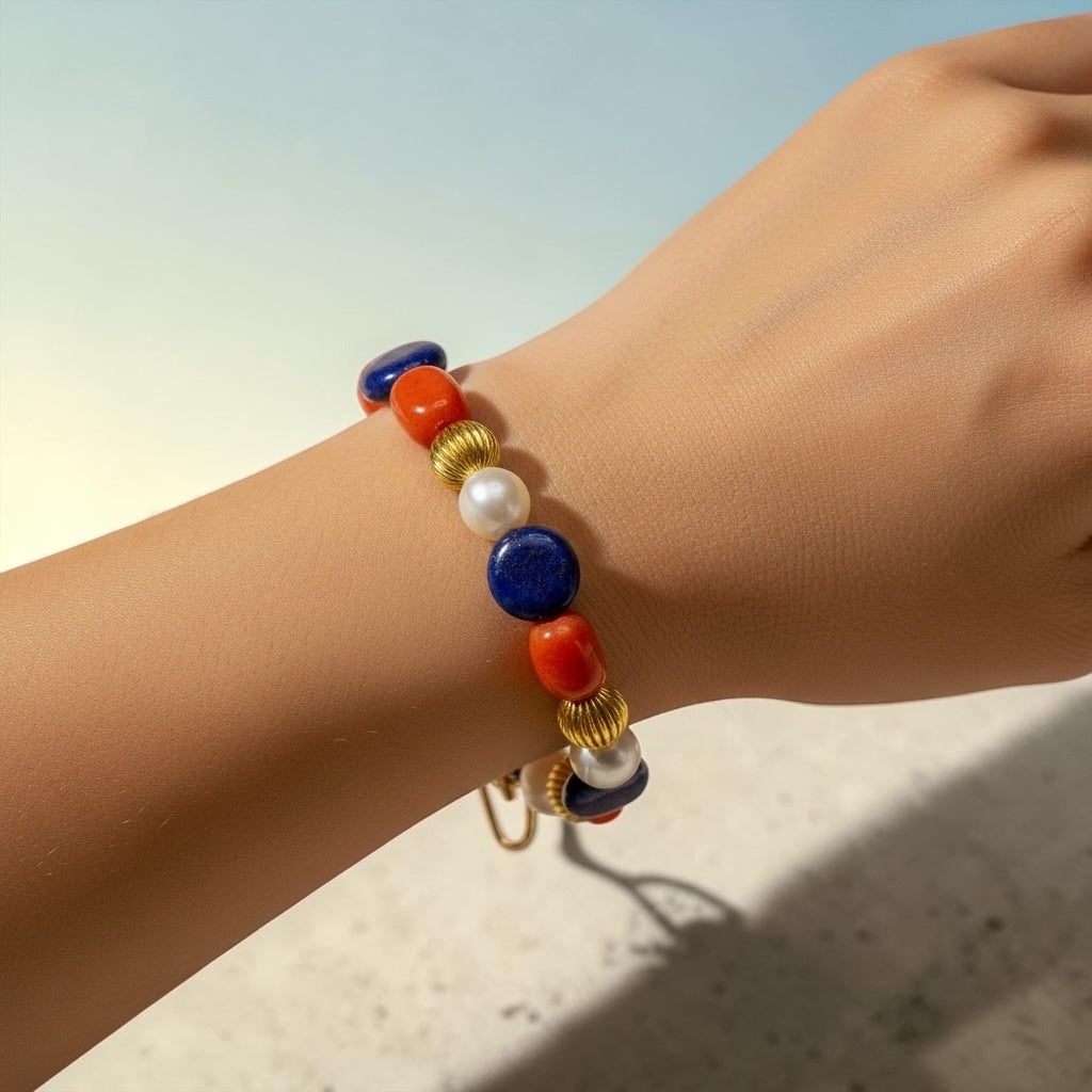 One-of-a-Kind Capri Lapis Lazuli, Carnelian & Freshwater Pearl Statement Bracelet
