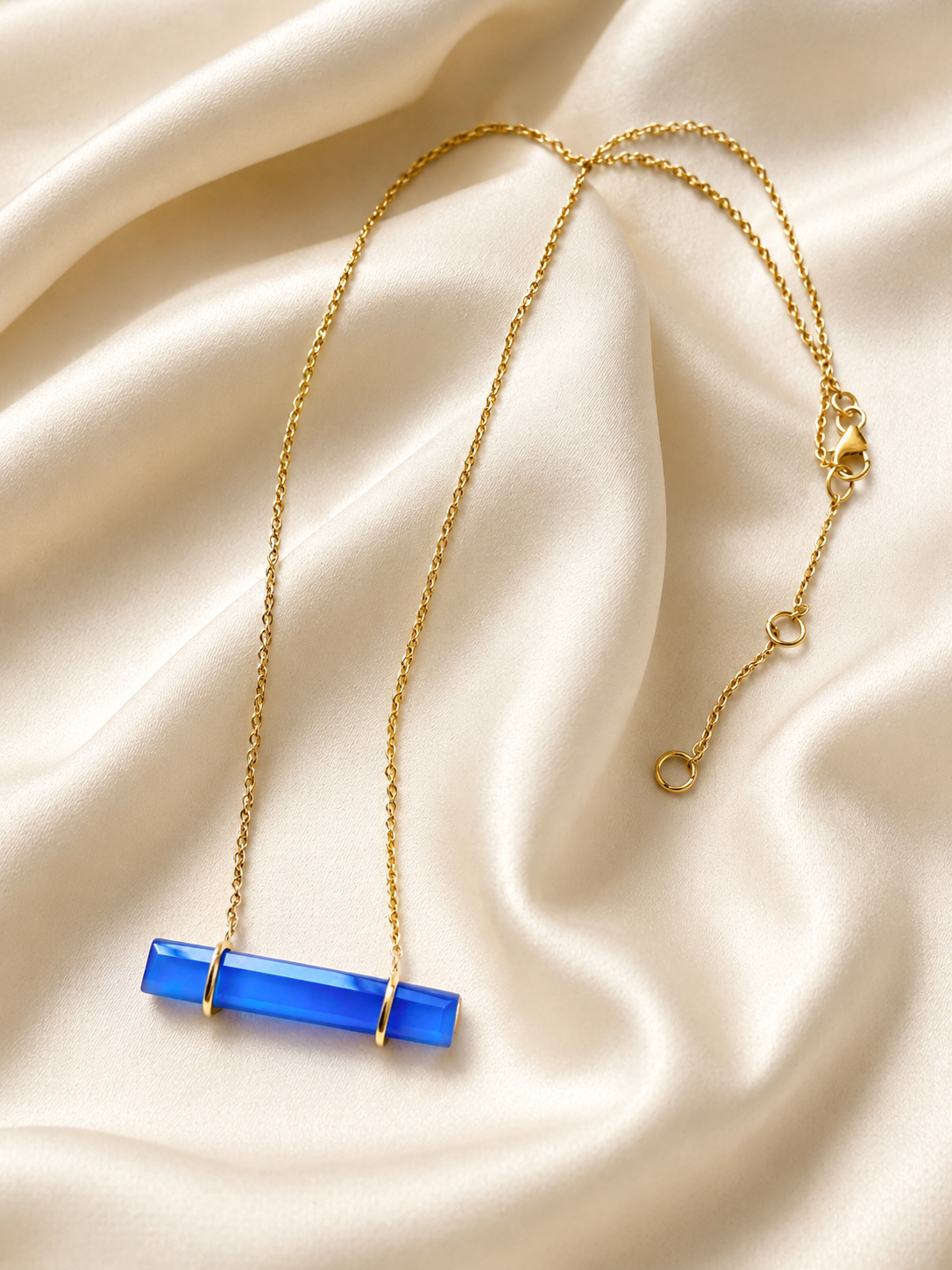 Capri French Blue Chalcedony Baguette Bar Necklace