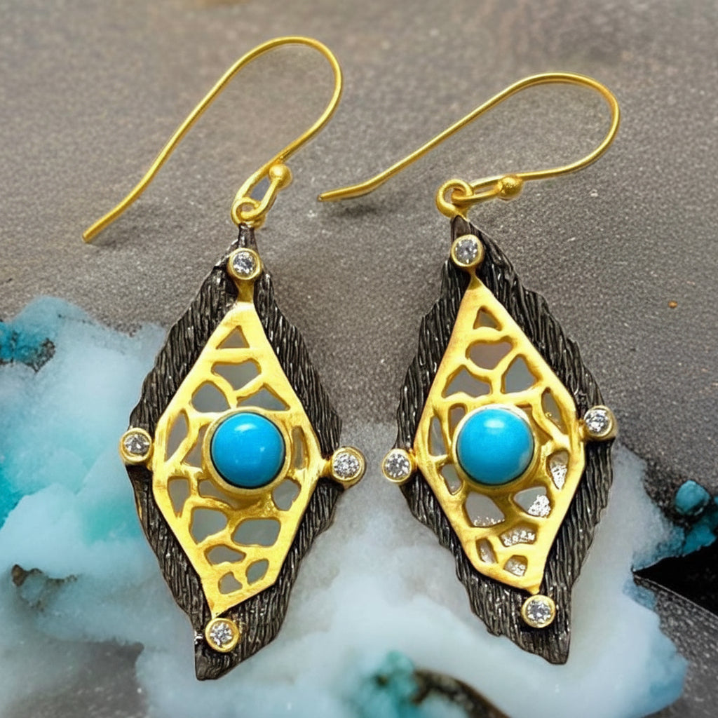 Capri Noir Turquoise Filigree Vermeil Statement Earrings