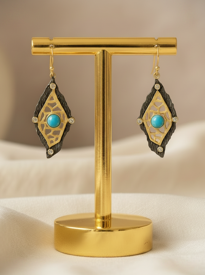 Capri Noir Turquoise Filigree Vermeil Statement Earrings