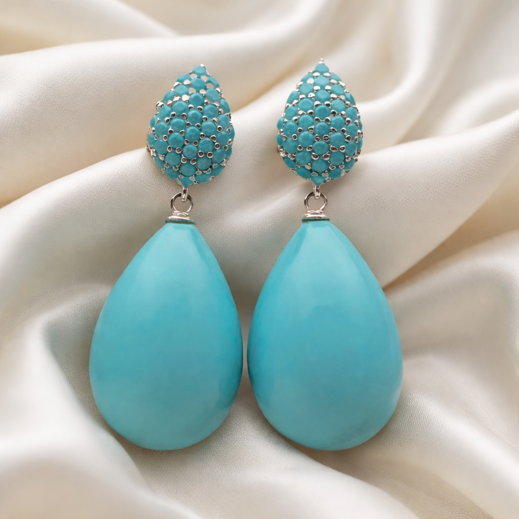 Capri Sleeping Beauty Turquoise Teardrop Pavé Drop Earrings