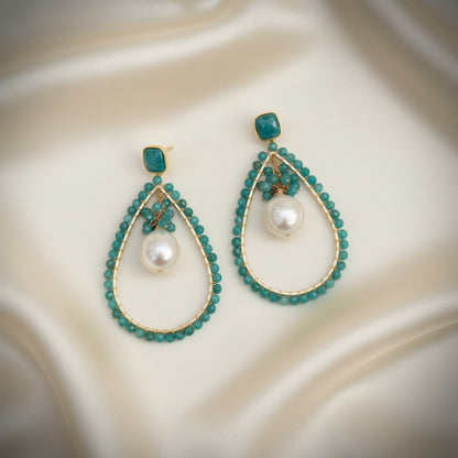 Capri Blue Apatite & Coin Pearl Statement Hoop Earrings