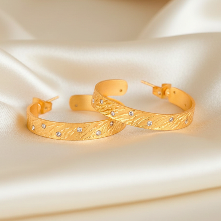 Montecito 22K Gold Vermeil Disc Beaded Jewelry Set – Sculptural Necklace, Bracelet & CZ Hoop Earrings