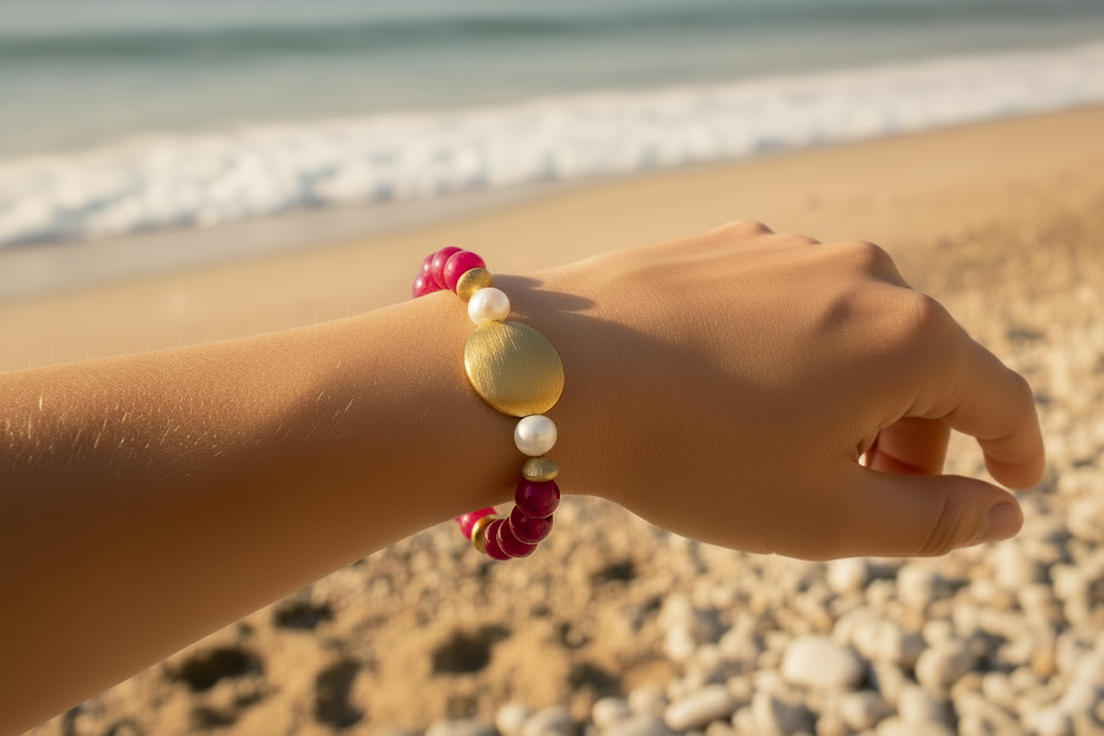 Capri Pink Rose Quartz & Pearl Vermeil Statement Bracelet