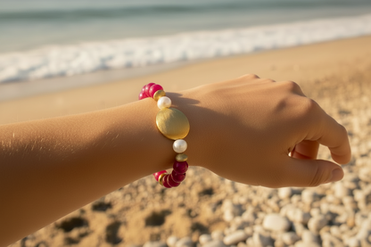 Capri Pink Rose Quartz & Pearl Vermeil Statement Bracelet