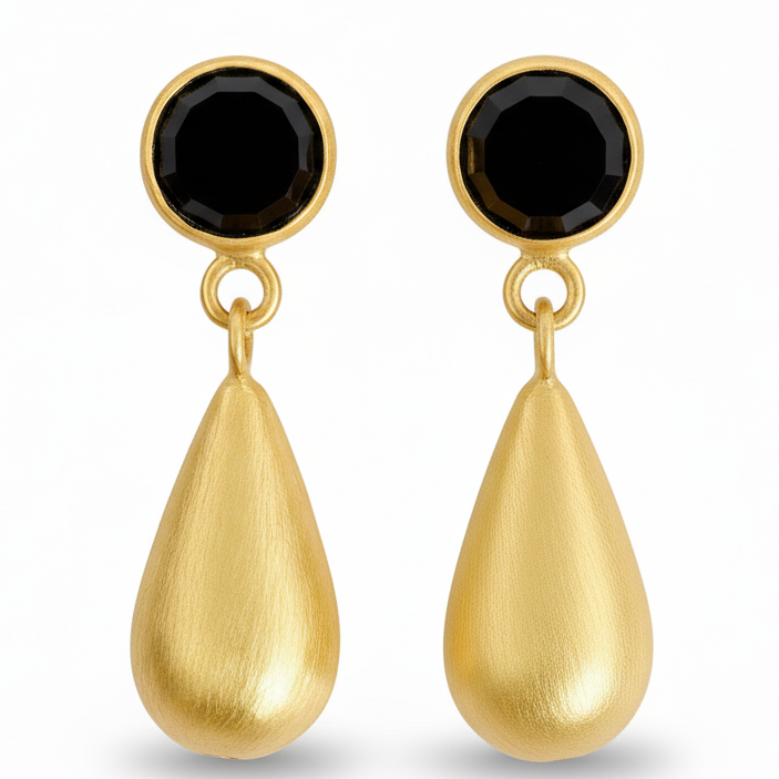 Black Spinel Gold Vermeil Teardrop Dangle Earrings – 1.5”
