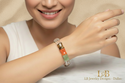 Multicolor Gemstone Bamboo Bracelet – Carnelian, Tiger’s Eye, Amethyst & Aventurine