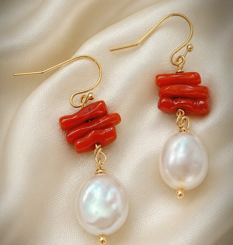 Capri Rosso Coral & Pearl Jewelry Set - Luxury Resort Necklace, Earrings & Bracelet
