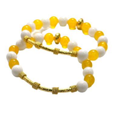 Lemon Quartz & White Alabaster Gold Bali Bracelet