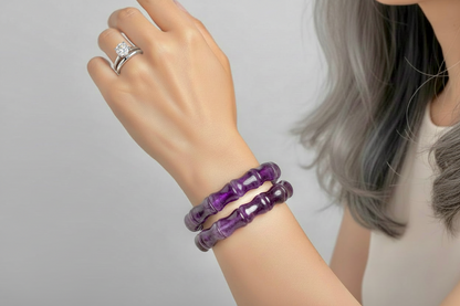 Purple Amethyst Gemstone Bamboo Bangle Bracelet