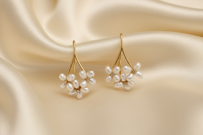Capri Pearl Blossom Drop Earrings – Freshwater Pearl Cluster & 18k Gold