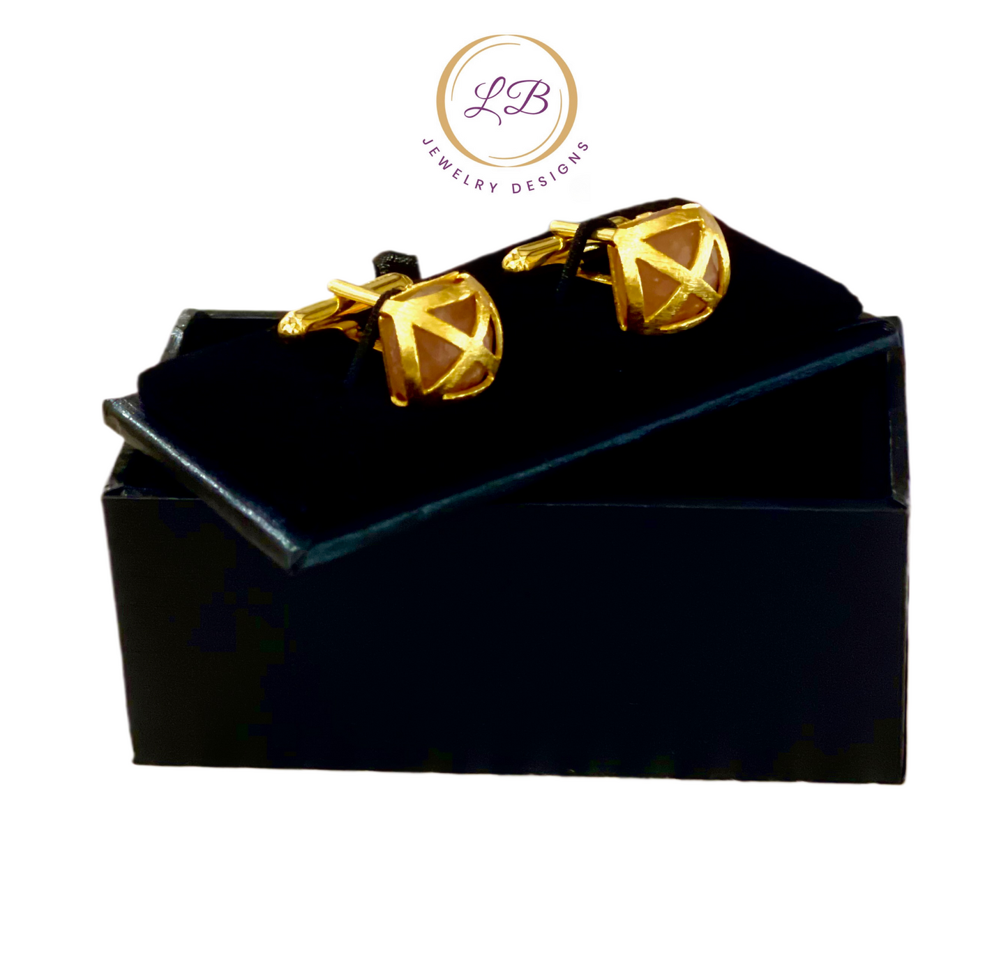 Cufflink Set - Criss Cross Orange Moonstone