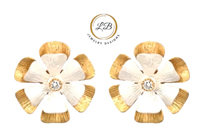 22k Gold and Silver Statement Earrings with Topaz Accent 1”