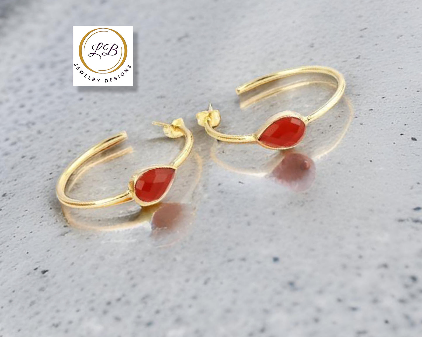 Orange Carnelian Gold Hoop Earrings 2.25”