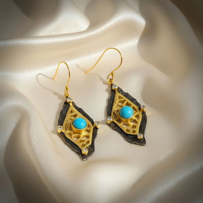 Capri Noir Turquoise Filigree Vermeil Statement Earrings