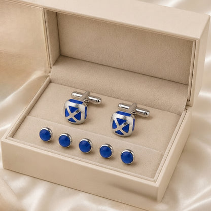 Capri French Blue Chalcedony Sterling Silver Cufflinks & Dress Stud Set | Laura B. Smith Jewelry