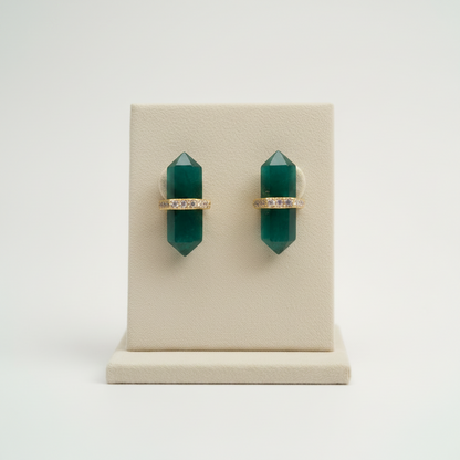 Montecito Emerald Green Onyx & Vermeil Crystal Bar Necklace and Stud Earring Set