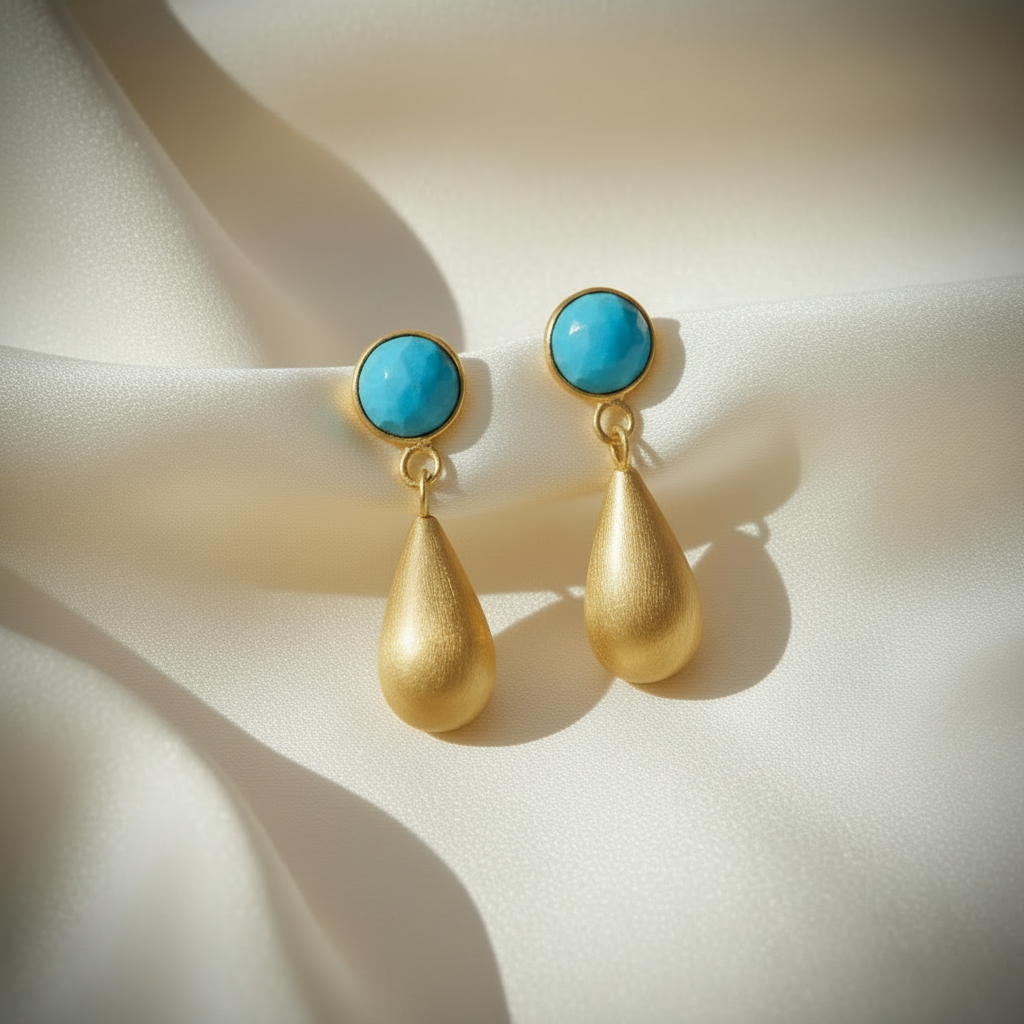 Capri Turquoise & Brushed Gold Vermeil Drop Earrings | Coastal Luxury Statement Earrings