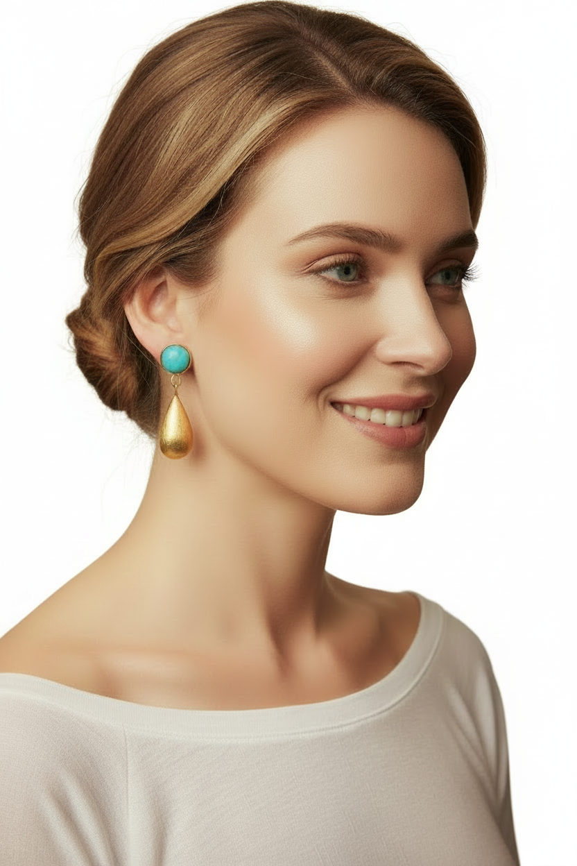 Capri Turquoise & Brushed Gold Vermeil Drop Earrings | Coastal Luxury Statement Earrings