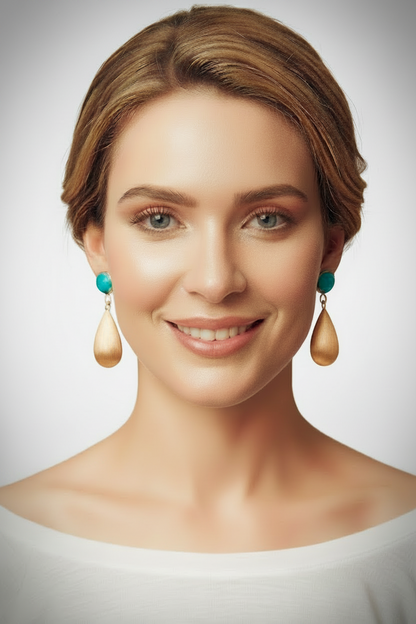 Capri Turquoise & Brushed Gold Vermeil Drop Earrings | Coastal Luxury Statement Earrings