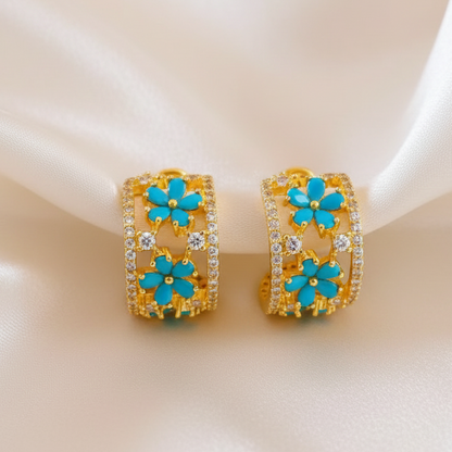 Capri Floral Turquoise Pavé Hoop Earrings