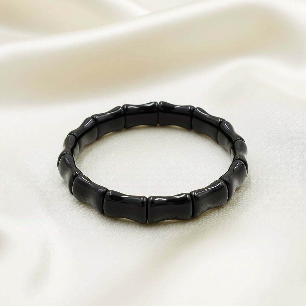 Capri Noir Black Onyx Bamboo Bangle Bracelet – Waterproof Coastal Luxury Stack Bracelet