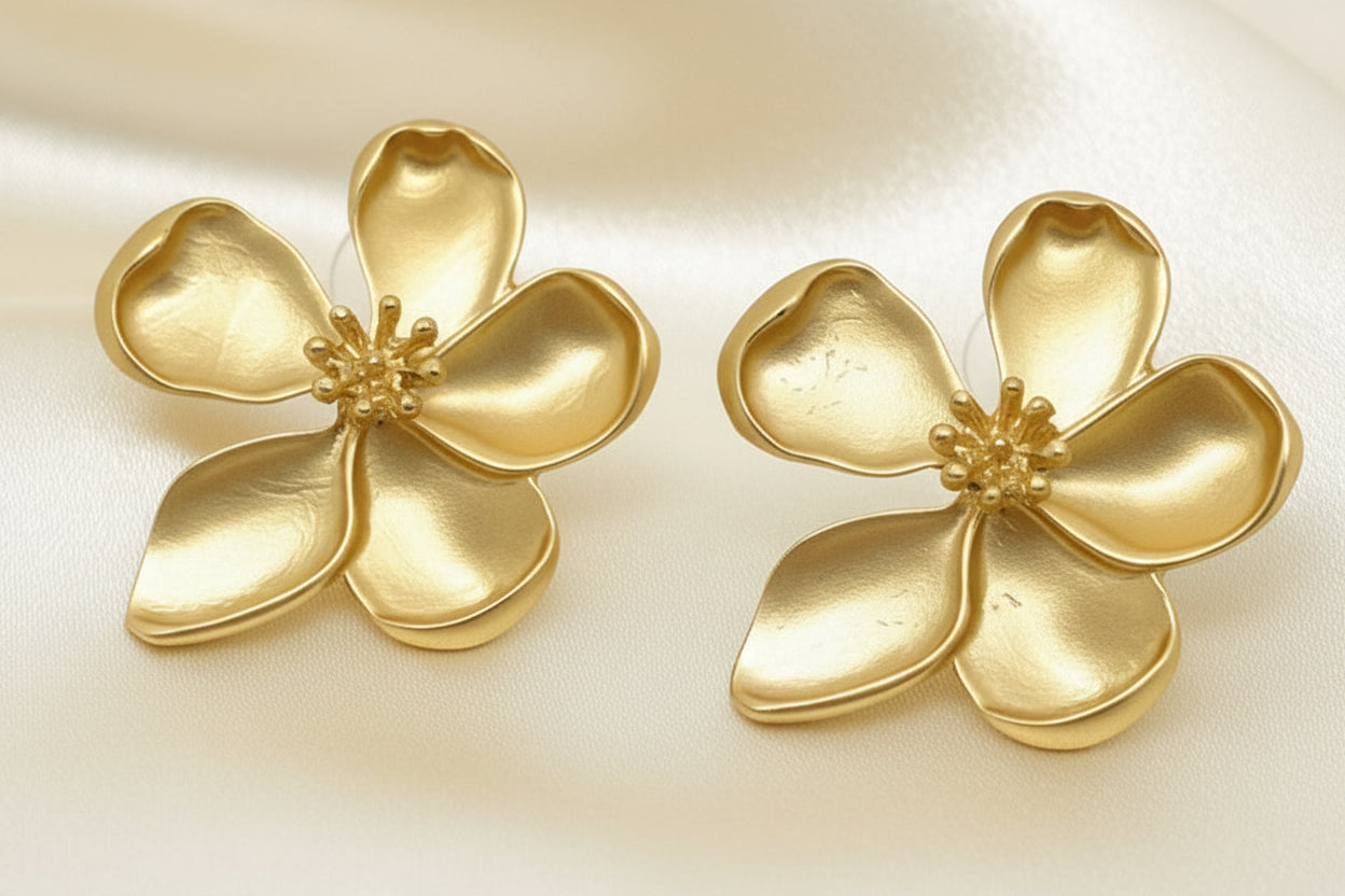 Montecito Gold Link Necklace & Vermeil Floral Stud Earring Set - Coastal Luxury Jewelry
