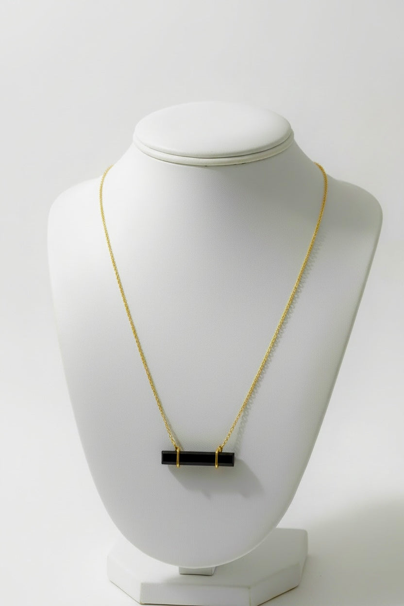 Capri Noir Black Onyx Baguette Necklace – 24k Gold Filled Modern Coastal Pendant Necklace