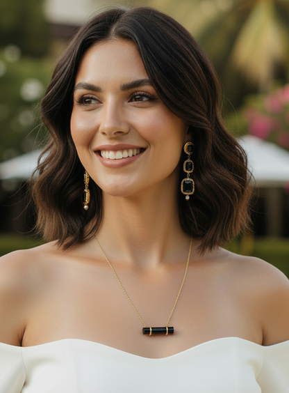 Capri Noir Black Onyx Baguette Necklace – 24k Gold Filled Modern Coastal Pendant Necklace