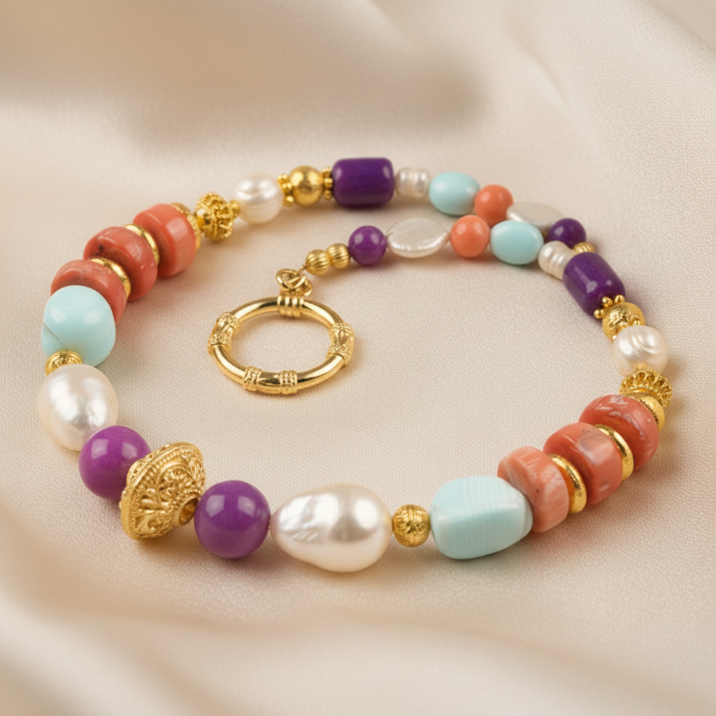 One-of-a-Kind Ibiza Riviera Opal, Coral & Baroque Pearl Statement Necklace