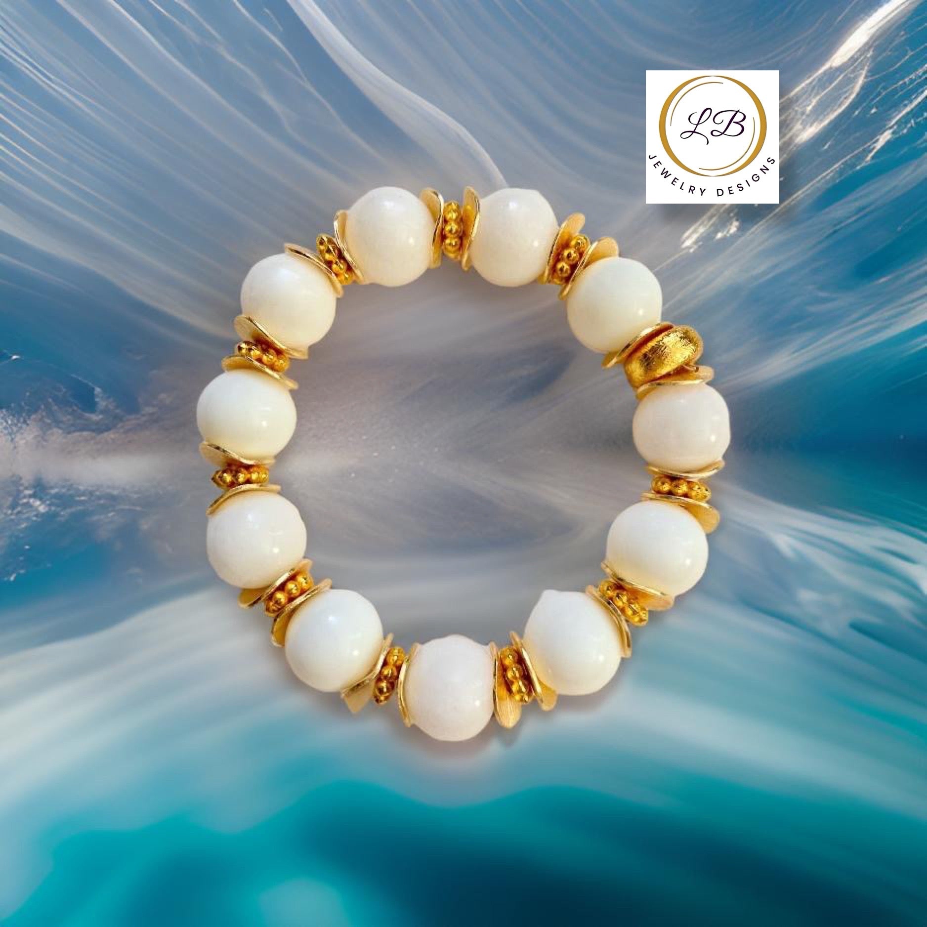 White Alabaster & 18k Gold Vermeil Bracelet