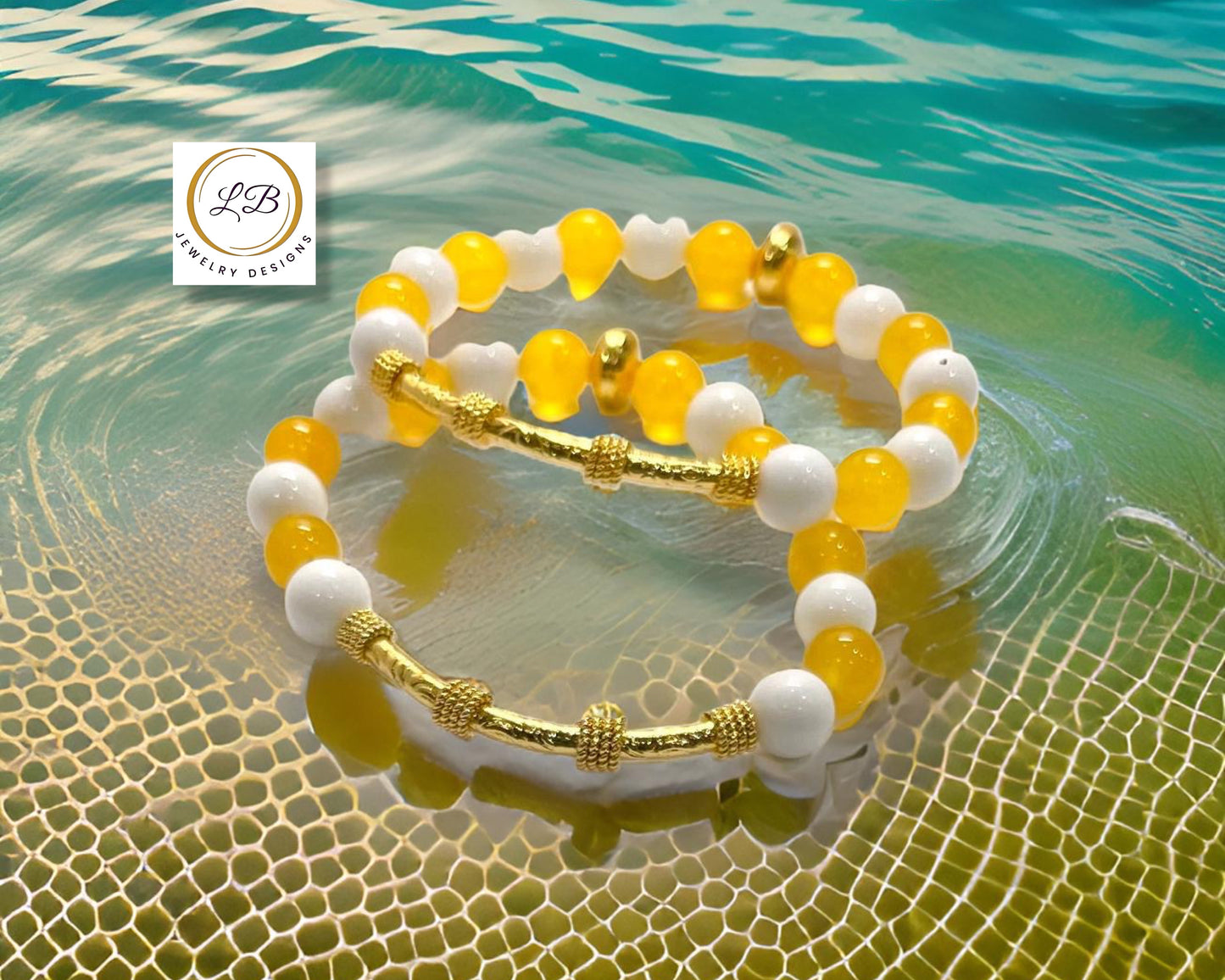 Lemon Quartz & White Alabaster Gold Bali Bracelet