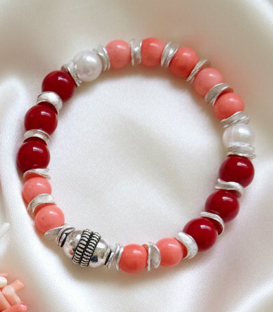 Capri Rosso Coral & Ivory Branch Statement Necklace with Coordinating Bracelet