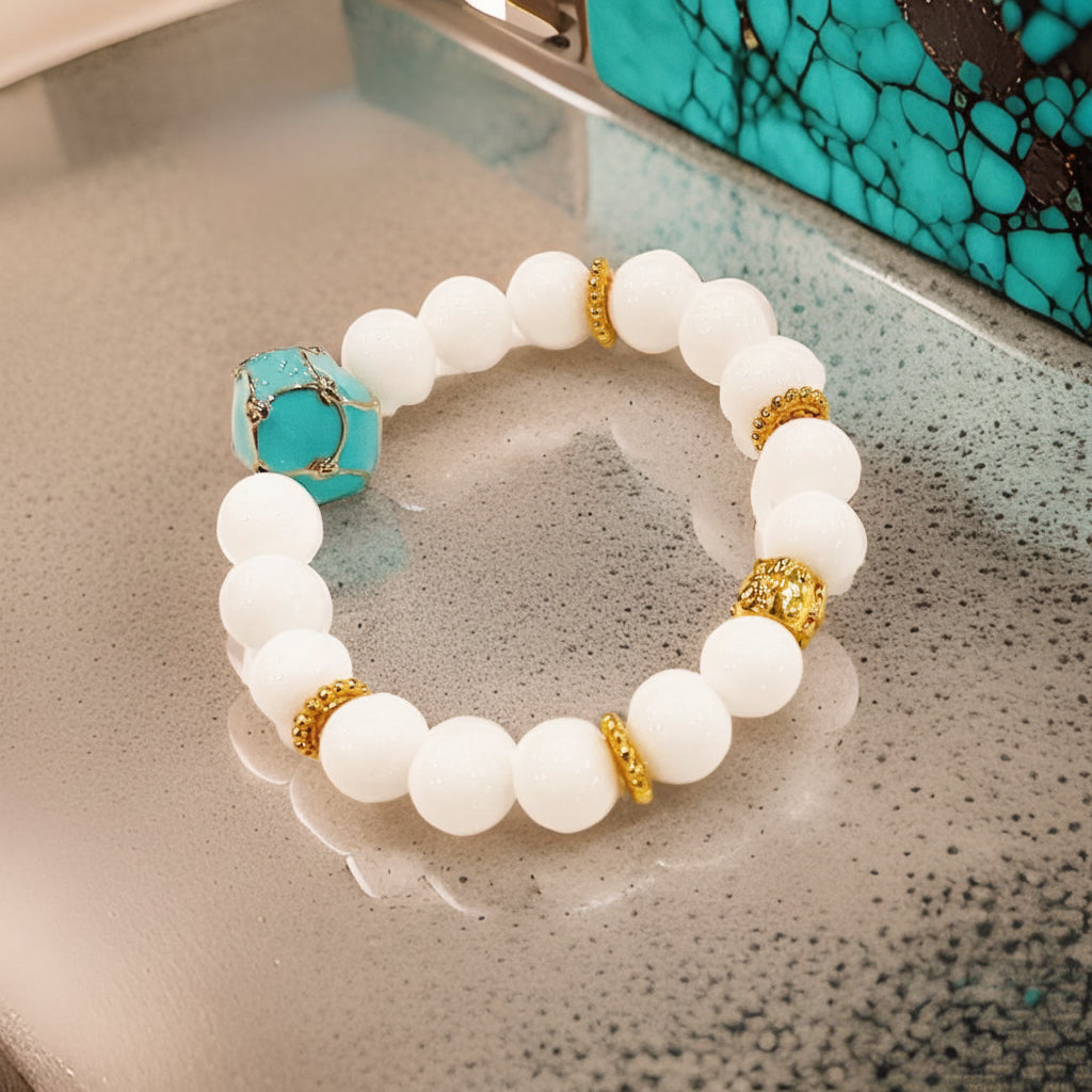White Alabaster & Turquoise Enamel Bracelet – Palm Beach Resort Jewelry