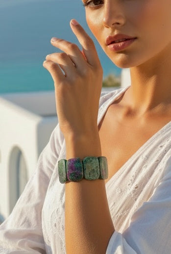 Capri Ruby Fuchsite Statement Bracelet | One-of-a-Kind Coastal Luxury Gemstone Bracelet