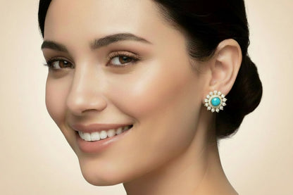 Capri Turquoise & Pearl Halo Statement Stud Earrings