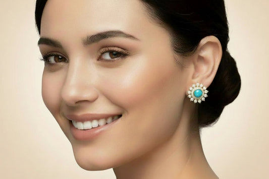 Capri Turquoise & Pearl Halo Statement Stud Earrings