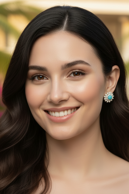 Capri Turquoise & Pearl Halo Statement Stud Earrings
