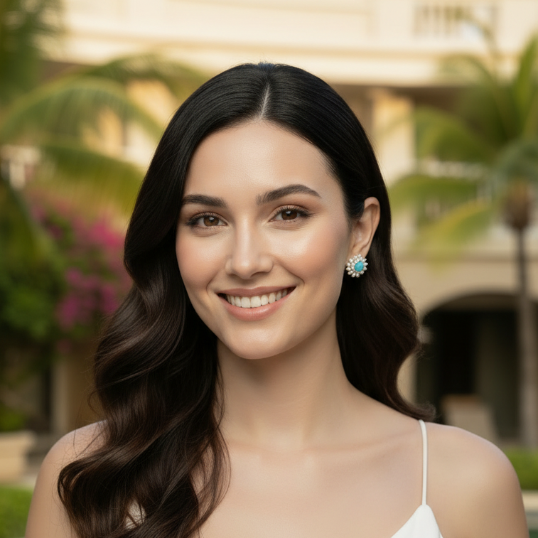 Capri Turquoise & Pearl Halo Statement Stud Earrings