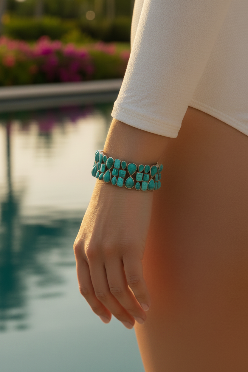 Capri Santa Rosa Turquoise Statement Bracelet – Sterling Silver Luxury Turquoise Jewelry