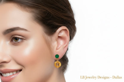 Green Onyx Gold Vermeil Dangle Earrings - Sculptural Filigree Designer Statement Earrings