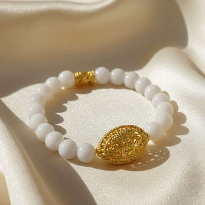 Montecito White Alabaster & Gold Filigree Statement Bracelet