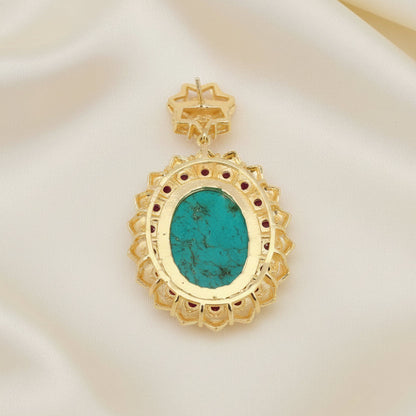 Capri Turquoise & Pink Pavé Floral Statement Earrings - 18k Gold Resort Earrings