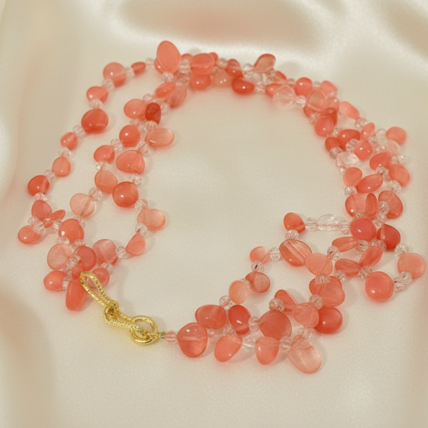 Capri Pink Watermelon Quartz Statement Necklace – Blush Gemstone Resort Jewelry