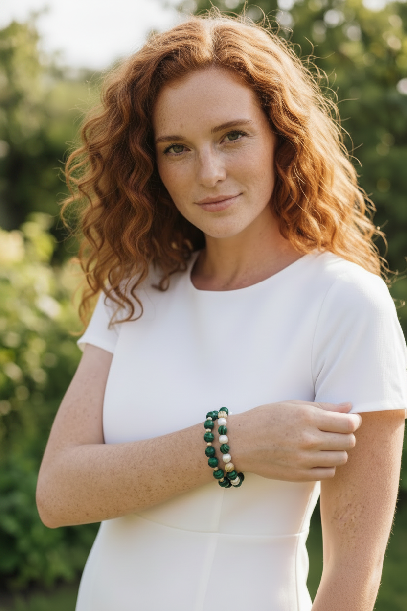 Montecito Malachite & Freshwater Pearl Bracelet Stack & Statement Ring Set