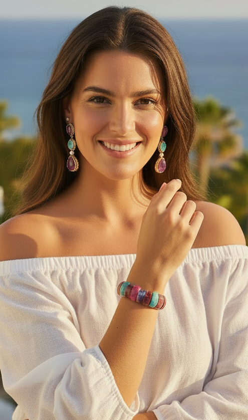 Ibiza Rainbow Fire Agate Stretch Bracelet