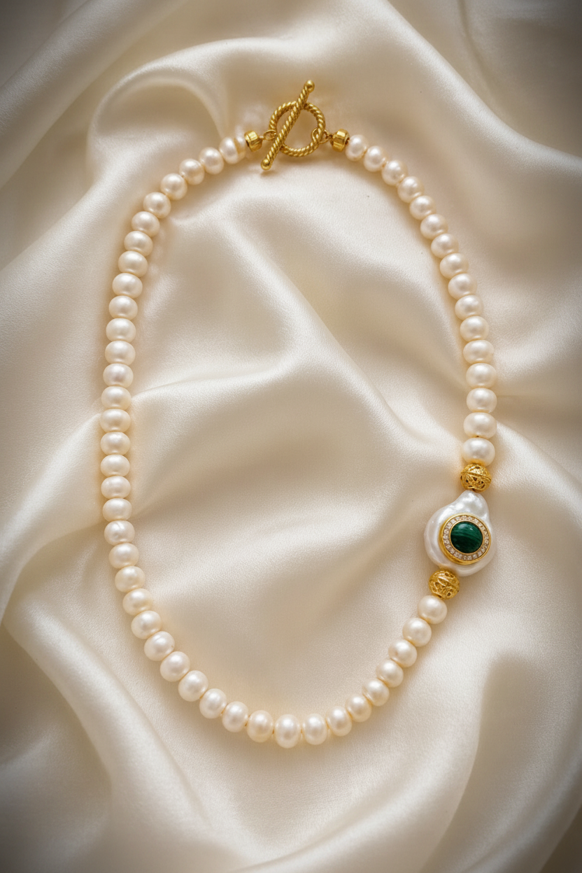 Montecito One-of-a-Kind Malachite Baroque Pearl Necklace